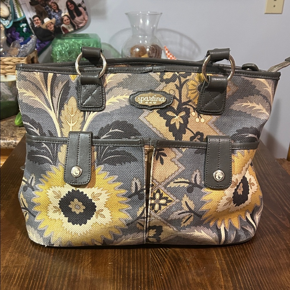 Spartina 449 Gray and Yellow Floral Shoulder Bag
